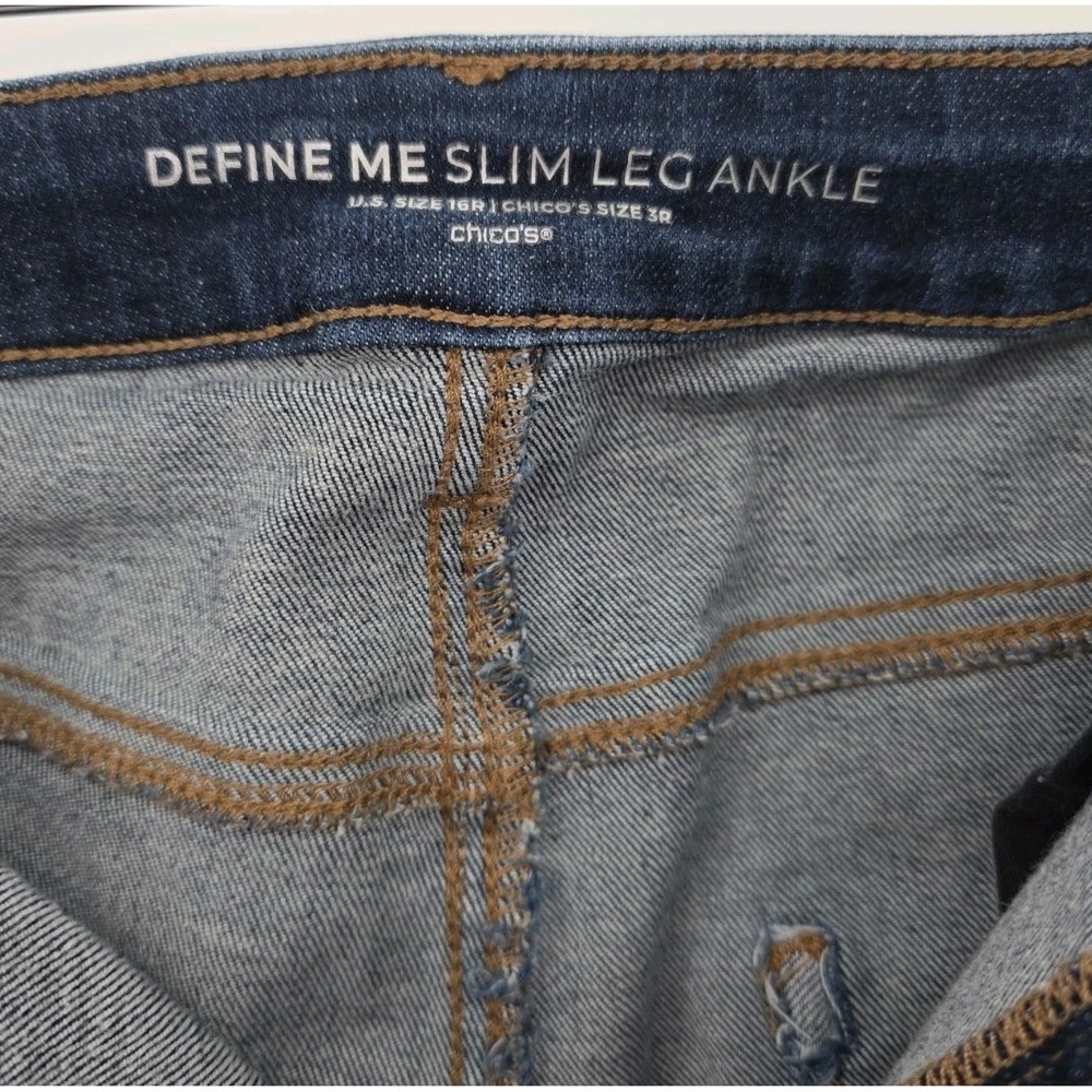 Chico's Define Me Slim Leg Ankle Jeans Size 3R US 16 XL Dark Wash Stretch - Picture 3 of 11
